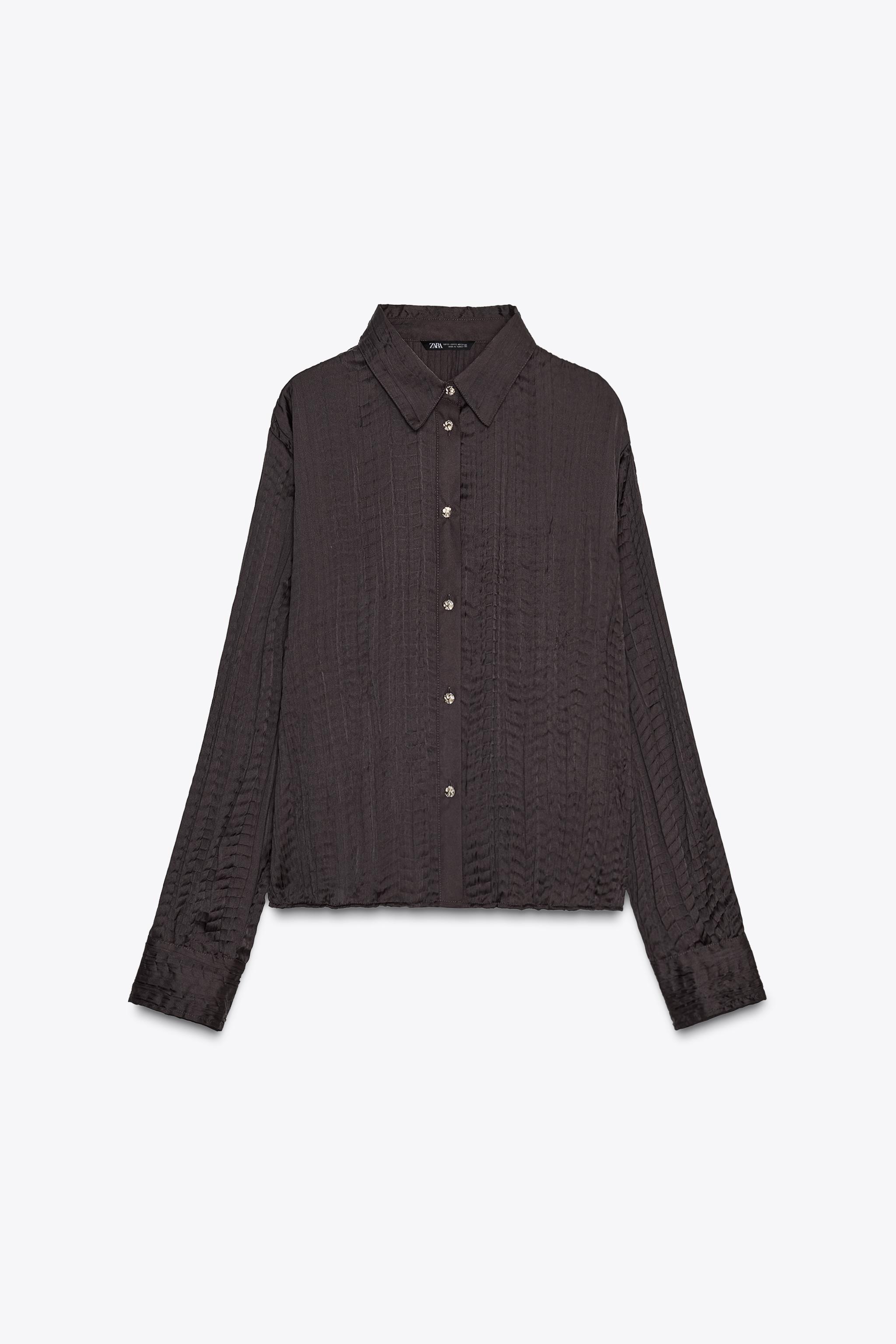 Crinkled Satin Effect Oversized Shirt