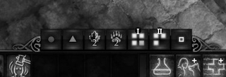 A greyscale image of some spell slots in Baldur's Gate 3, showcasing how poorly contrasted empty and full spell slots are.