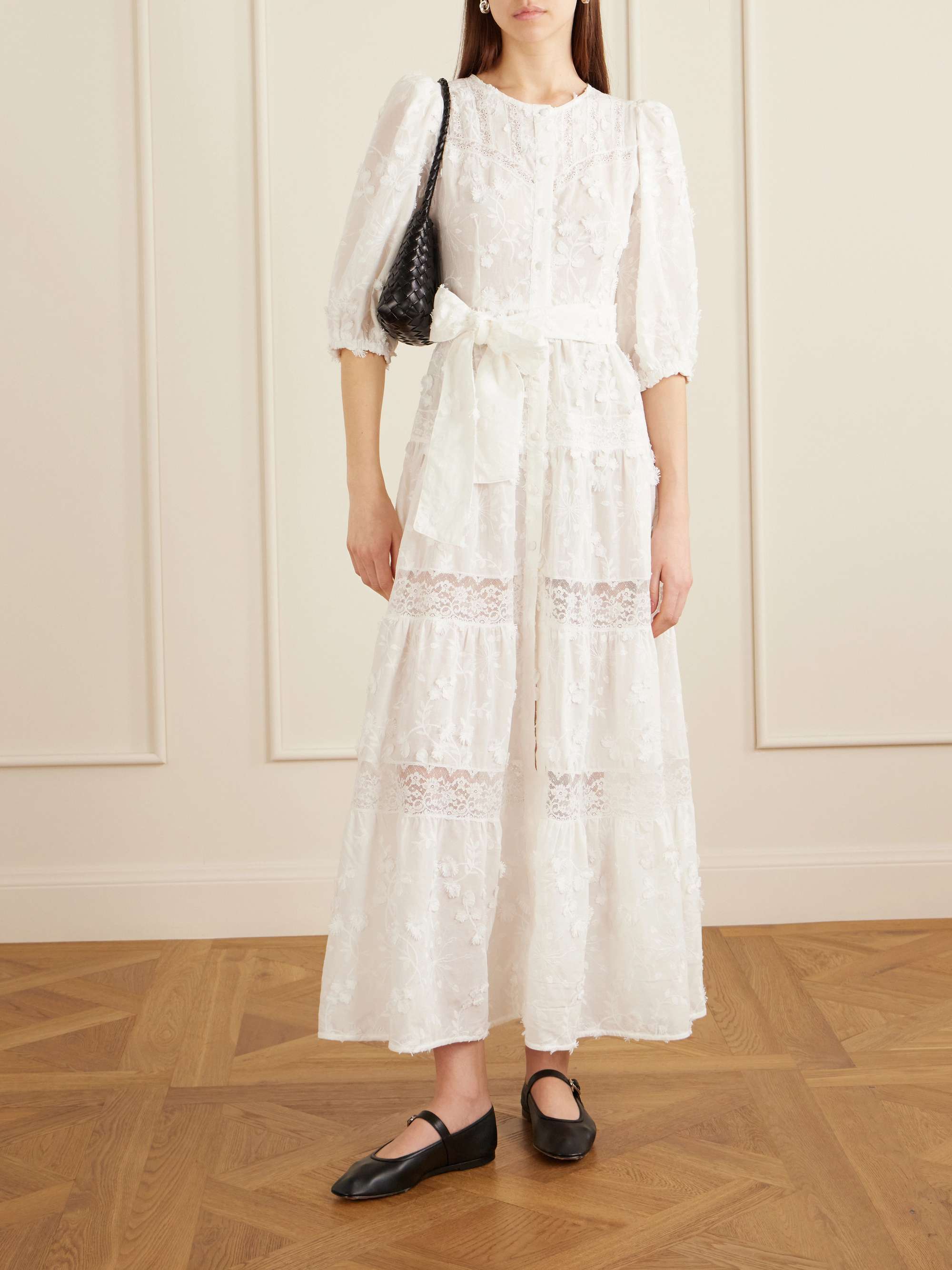 Poppi Belted Tiered Lace-Trimmed Broderie Anglaise Cotton Maxi Dress