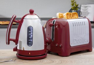dualit kettle and toaster set in red