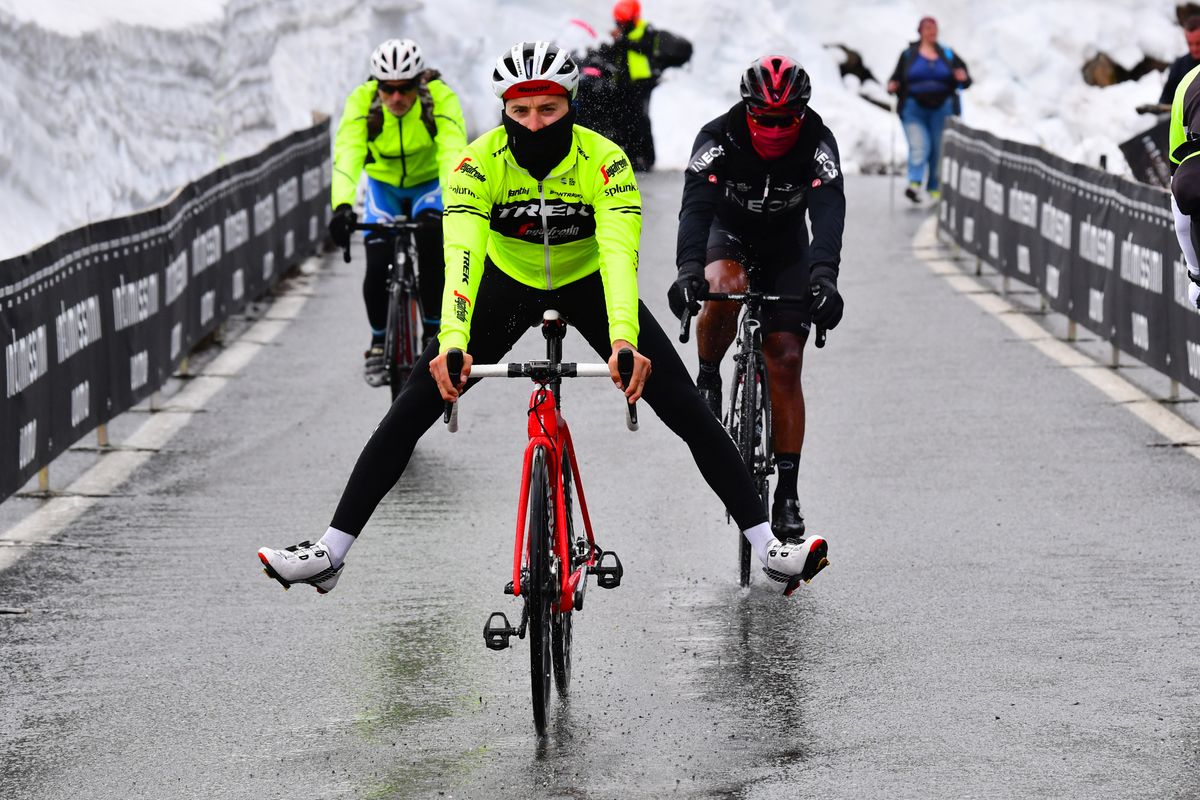 Riders bundled up for the descent back to the team bus
