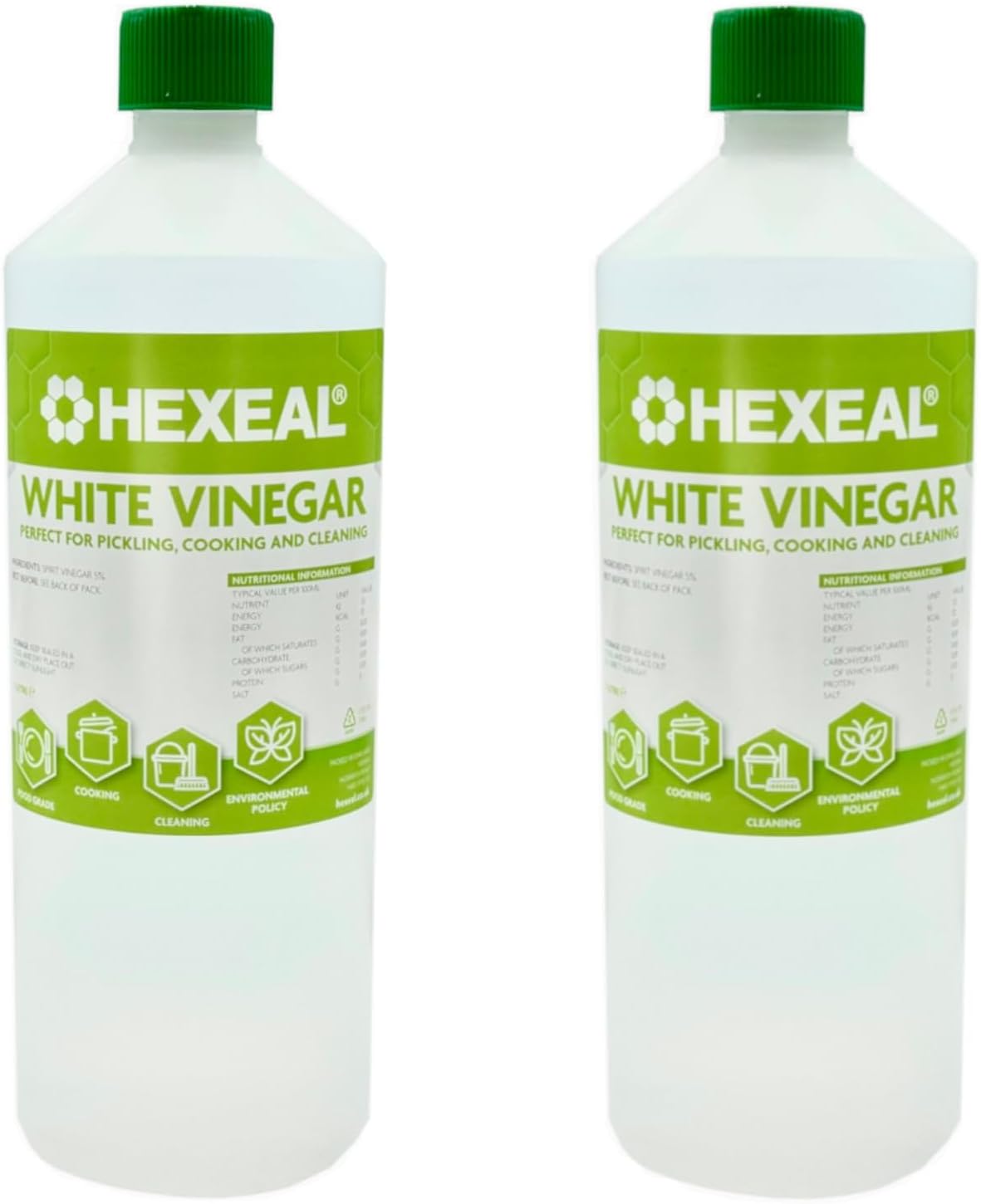 Hexeal White Vinegar 2l &amp;ndash; 2 X 1l Bottles of Food Grade White Vinegar for Cooking, Cleaning, Pickling &amp;amp; Baking &amp;ndash; Cleans Surfaces, Deodorises &amp;amp; Removes Grime