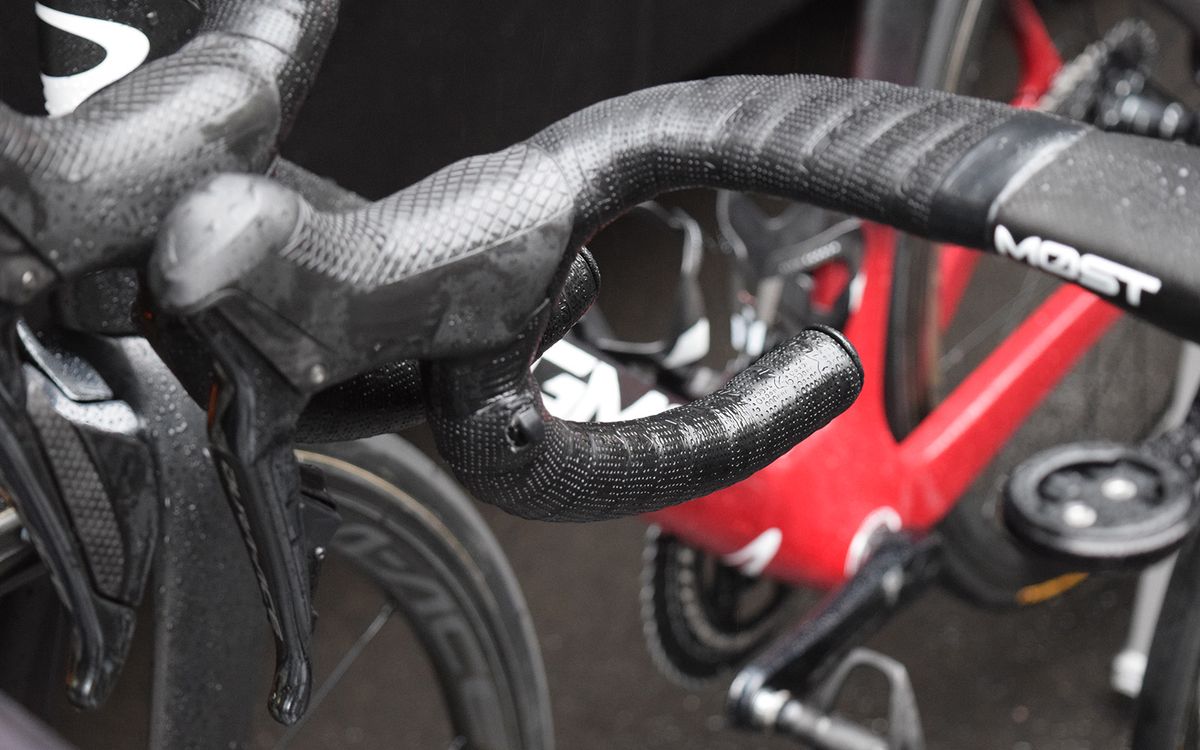 Several Team Ineos riders opt for satellite sprint shifters on their handlebar drops