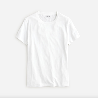 a white jcrew t shirt in front of a plain backdrop