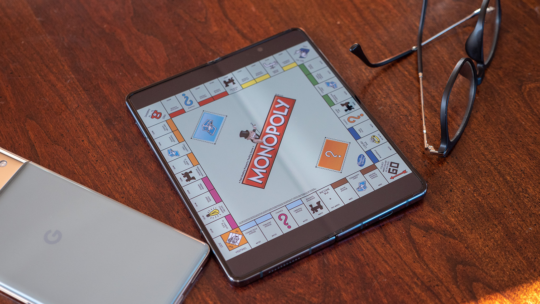 A Monopoly board on the Galaxy Z Fold 4