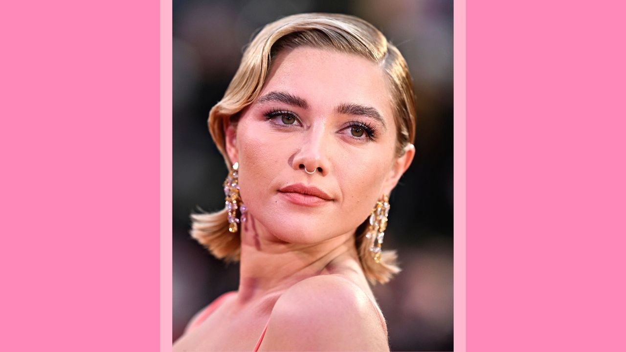 Florence Pugh attends &quot;The Wonder&quot; UK premiere during the 66th BFI London Film Festival at The Royal Festival Hall on October 07, 2022 in London, England. / in a pink rectangle template