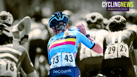 Young rider spotlighted around a monochrome background