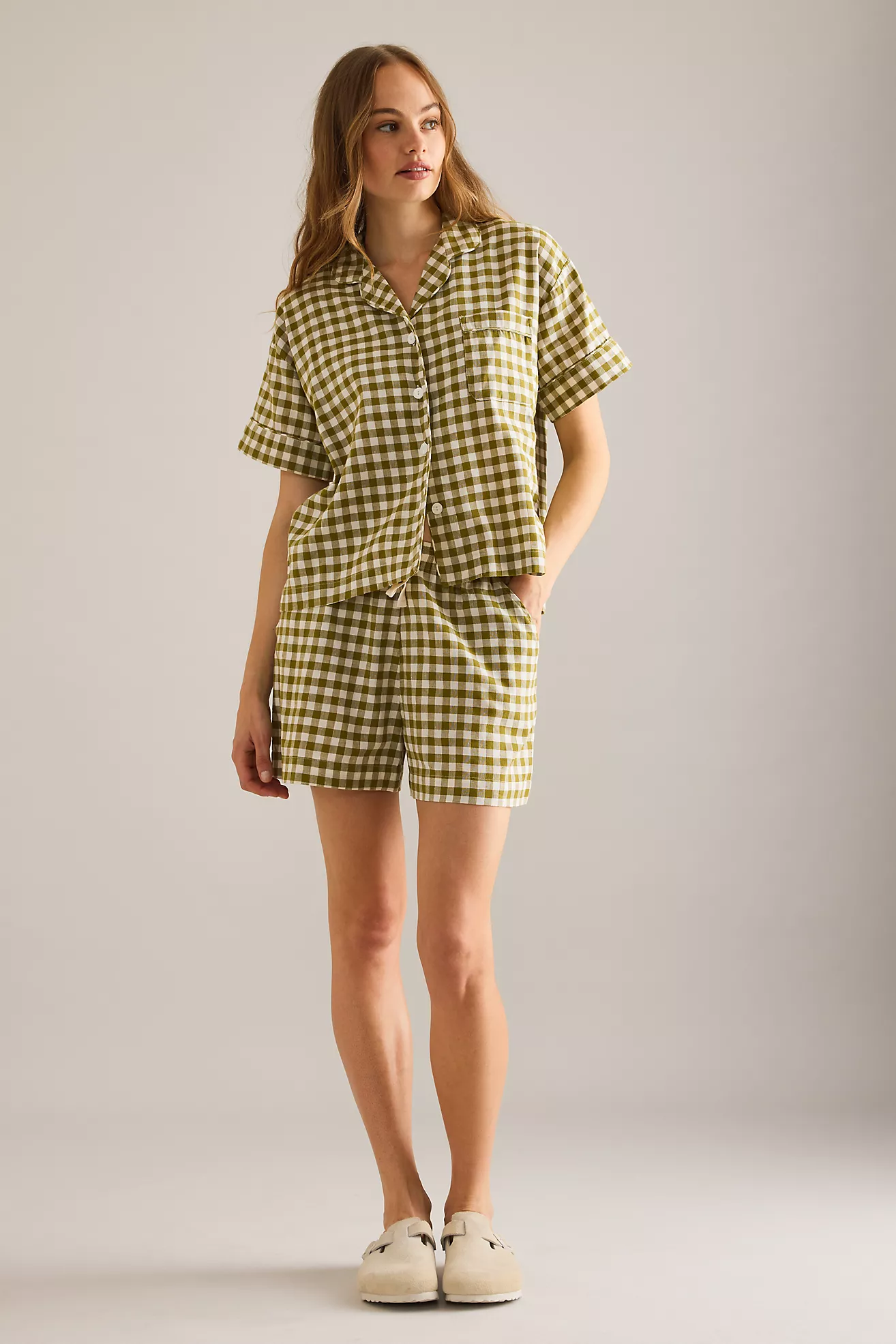 Piglet in Bed Linen-Cotton Gingham Short Pyjama Set