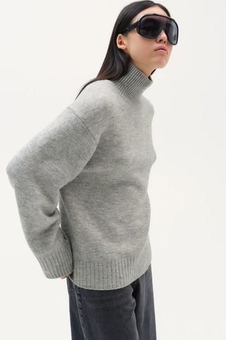 Fine-Knit Mock Turtleneck Sweater