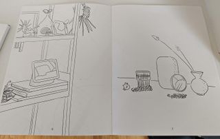 Atwo- page spred in a Google coloring book, where the Pixel 6a should be according to the index