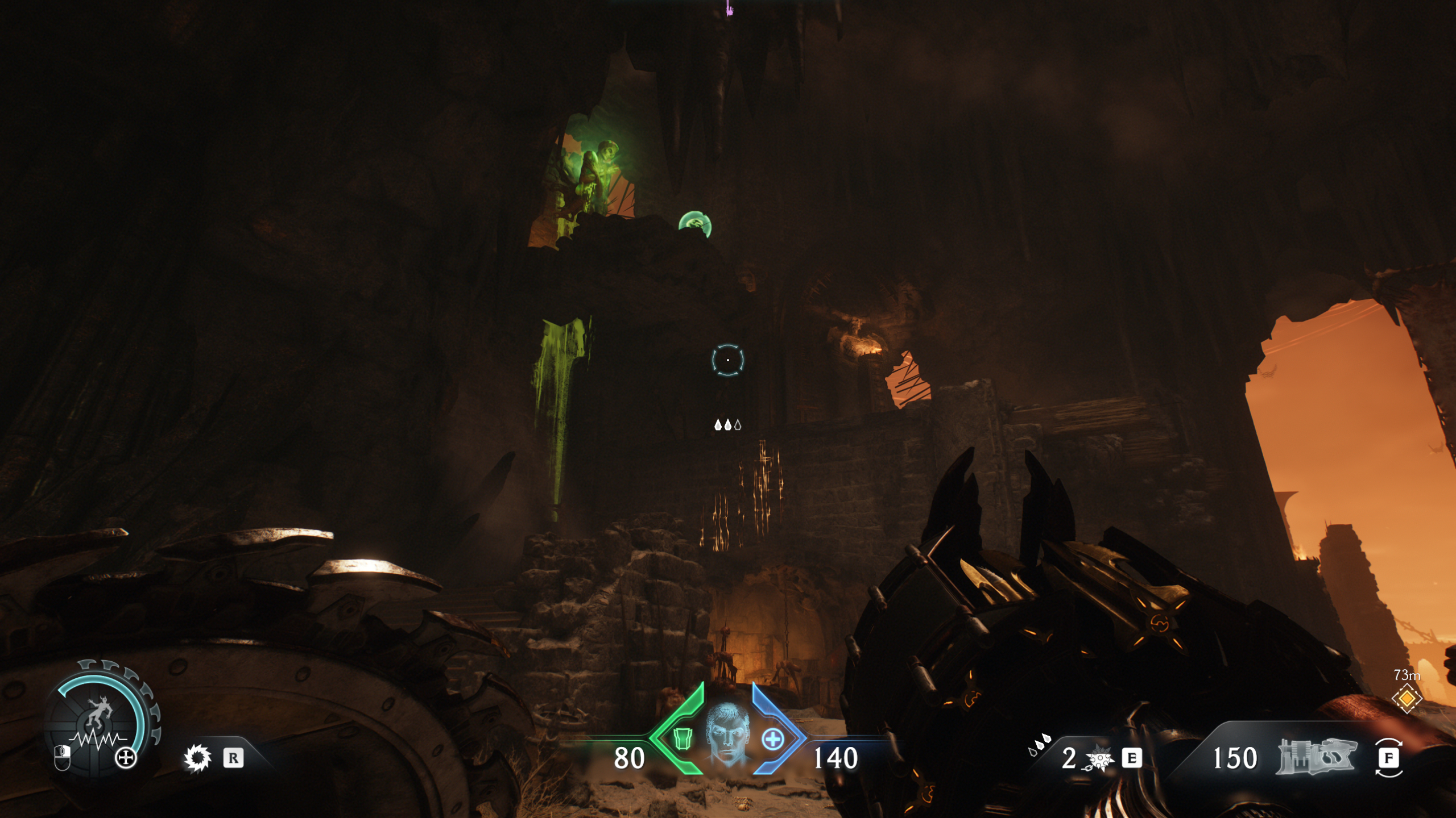 Doom: The Dark Ages The Forsaken Plains secrets and collectibles - A shield jump point on a small ledge of an old ruin inside a cave.