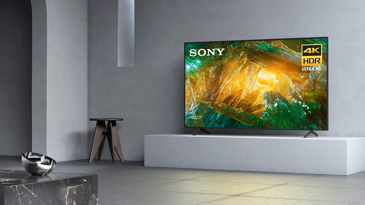 The Sony X800H 4K LCD TV in a white room