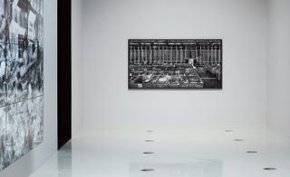 art gallery with black and white art pieces on the wall