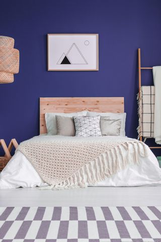 Bedroom with a jewel toned feature wall