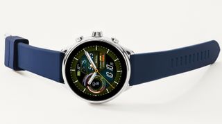 A Fossil Gen 6 Wellness Edition with a blue strap