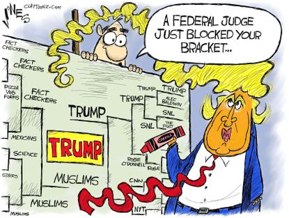 Political Cartoon U.S. Rachel Maddow MSNBC Trump tax returns broadcast not news