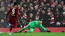 Liverpool goalkeeper Adrian could not keep out Marcos Llorente’s first goal for Atletico 