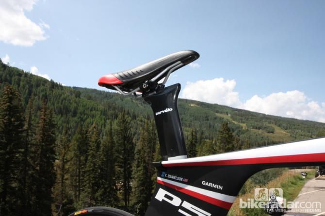 Danielson's saddle is double slammed - the saddle sits far back on the clamp, and the clamp sits far back on the fore/aft-adjustable seatpost
