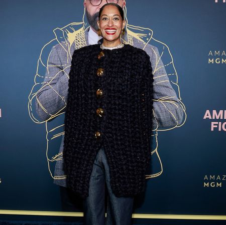 Tracee Ellis Ross in a gray chunky Loewe sweater