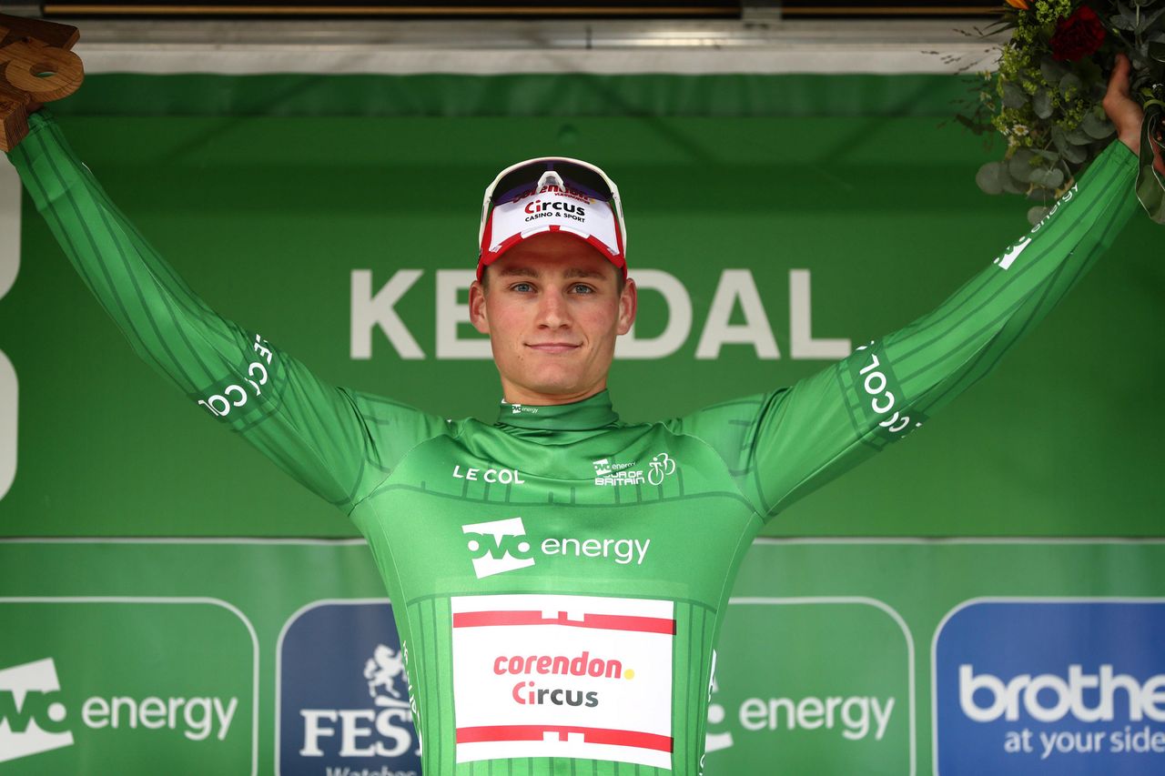 Mathieu van der Poel wears the leader's jersey
