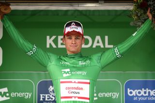 Mathieu van der Poel wears the leader's jersey