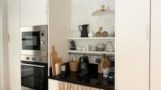 Tea and coffee station in a white kitchen