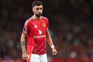 Manchester United squad for 2024/25 MANCHESTER, ENGLAND - AUGUST 16: Bruno Fernandes of Manchester United during the Premier League match between Manchester United FC and Fulham FC at Old Trafford on August 16, 2024 in Manchester, England. (Photo by Robbie Jay Barratt - AMA/Getty Images)