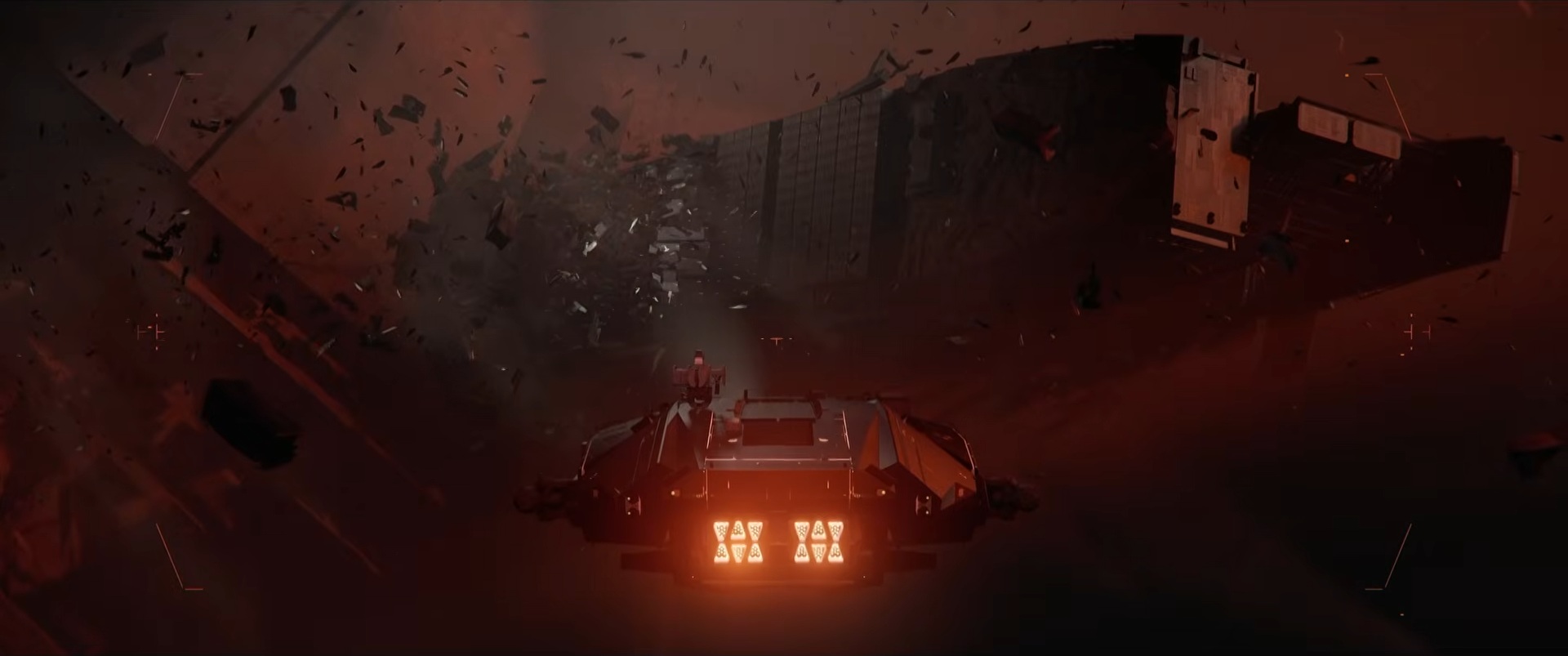 EVE Frontier driving gameplay screenshot showing ship approaching derelict wreck.