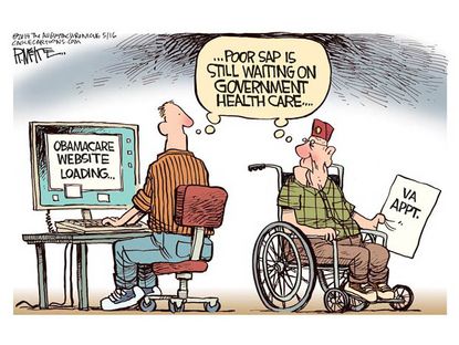 Editorial cartoon Veterans Affairs Obamacare
