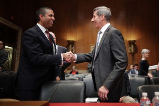 The court decision upholds the move of principal ’net oversight from Ajit Pai (l.) and the FCC to Joseph Simons and the FTC, but the field may be shifting further to the states and the Hill.  