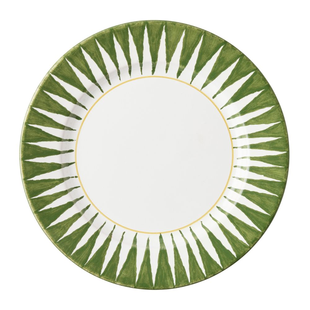 Plate with a green and white sunburst border
