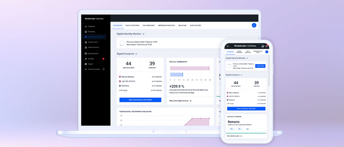 Bitdefender Digital Identity Protection on laptop and mobile