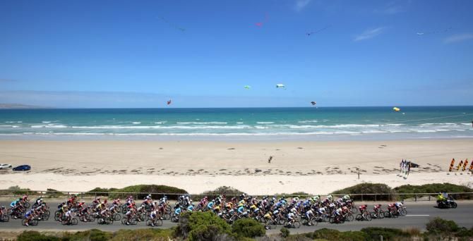The riders on their way past Aldinga Beach