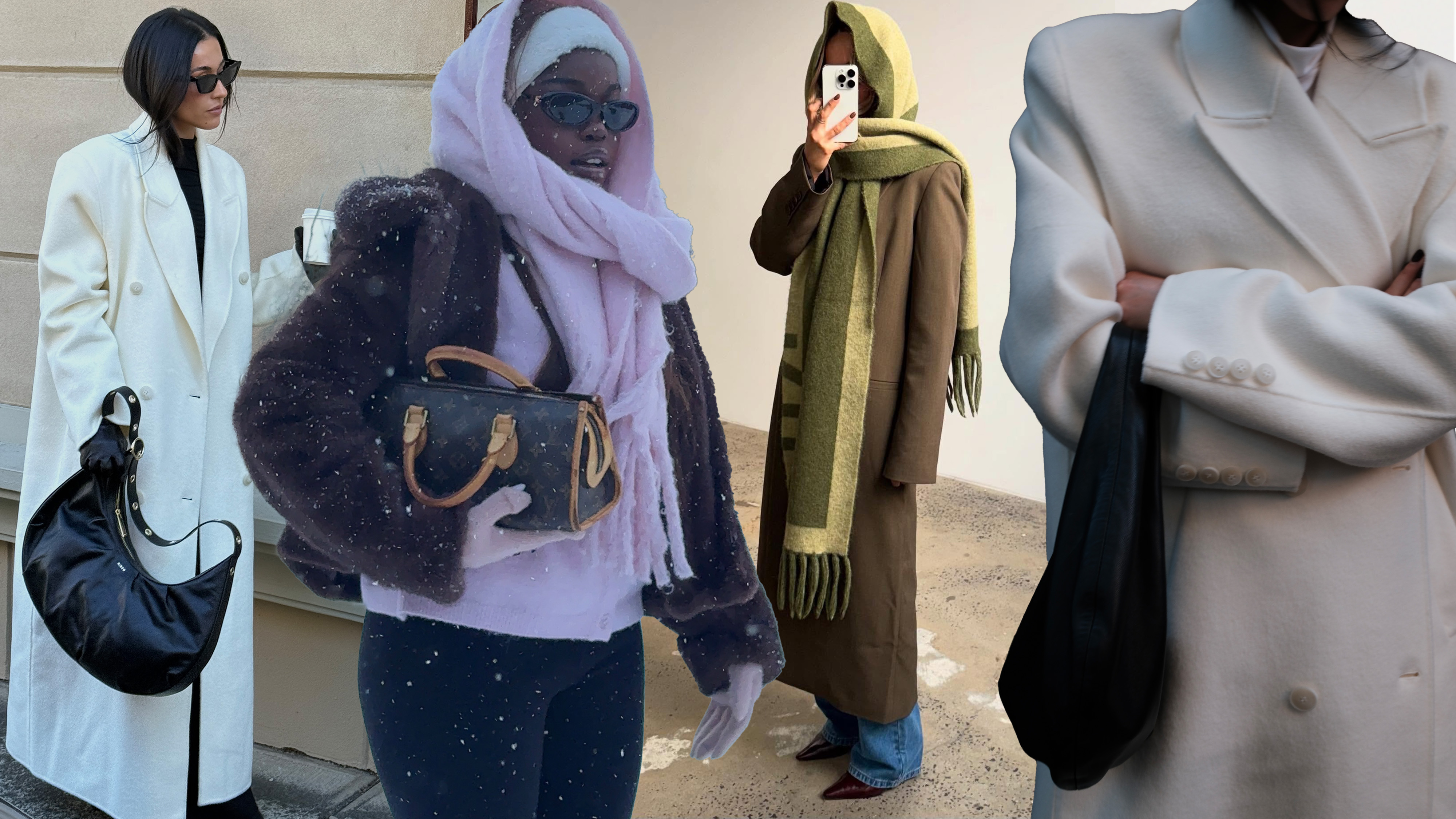 A collage of four women from Australia wearing winter outfits.