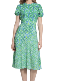 Donna Morgan Geo Print Puff Sleeve Midi Dress, $47.98 | Nordstrom Rack
