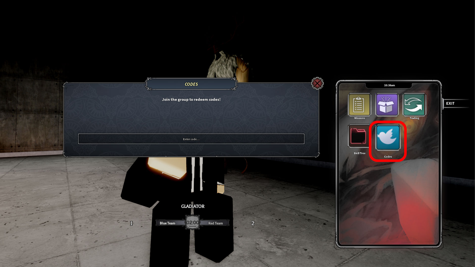 The code redemption UI box with a red circle highlighting the clickable phone icon in Devil Hunter