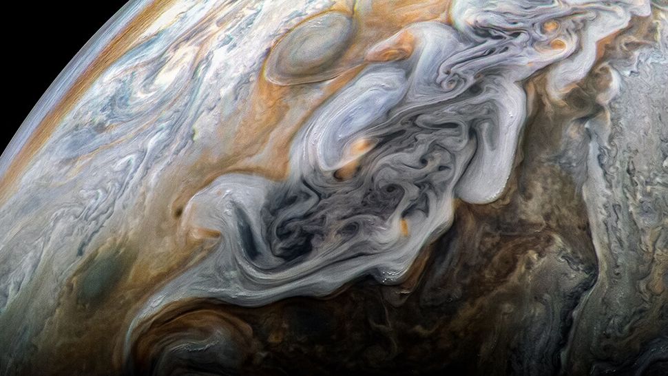 Citizen scientist Kevin M. Gill created this image of Jupiter using data from the spacecraft’s JunoCam imager.