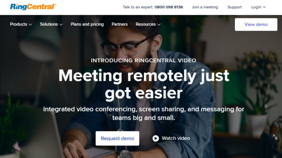 Website screenshot for RingCentral Video.