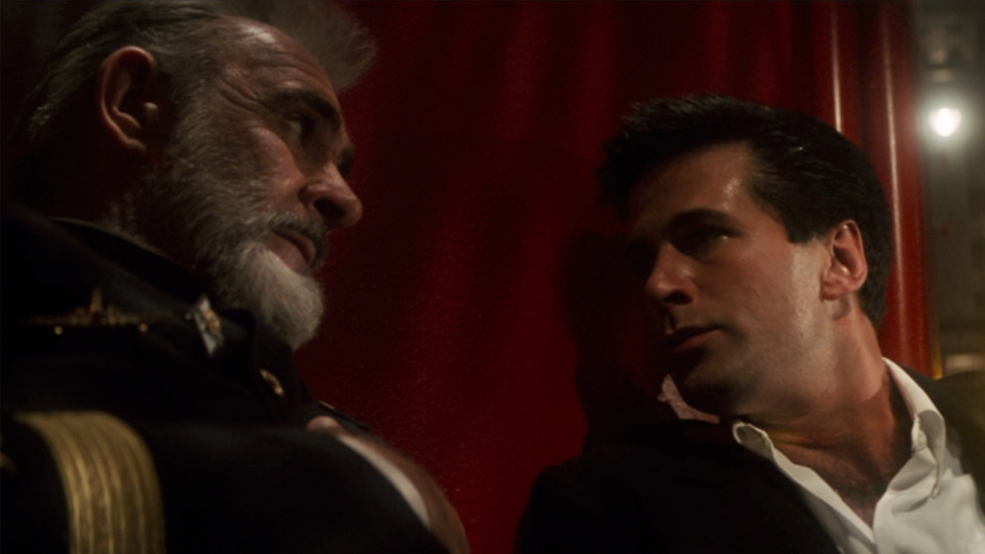 Sean Connery on the left, looking at Alec Baldwin in The Hunt for Red October
