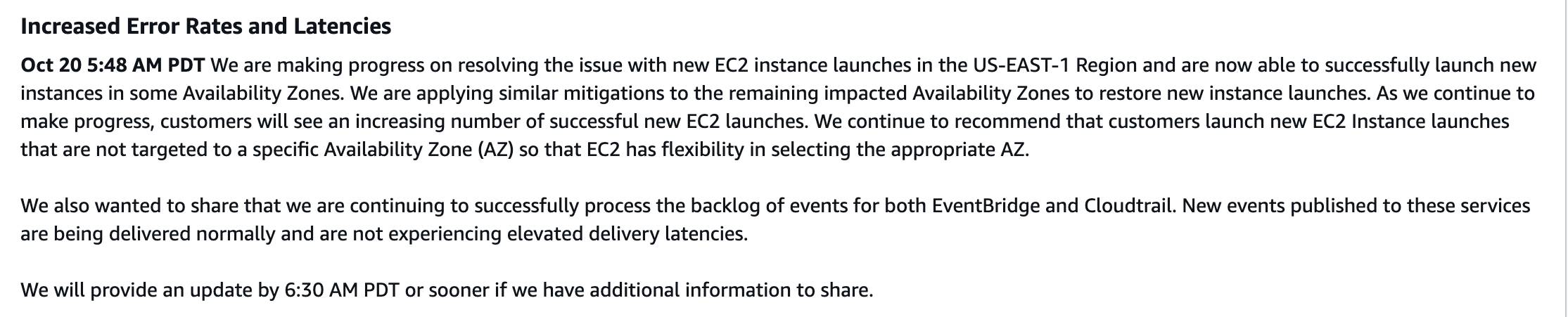 AWS status page