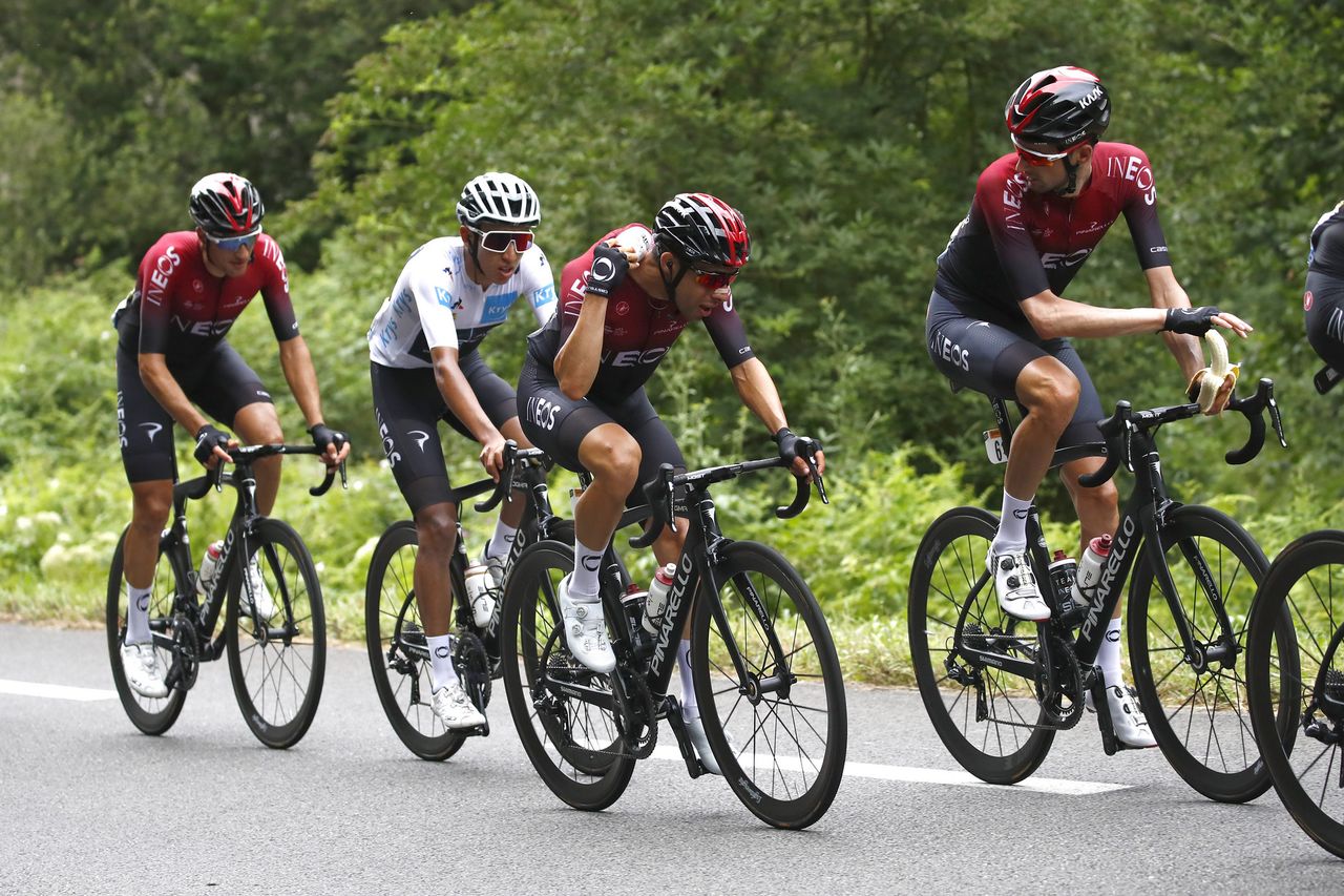 The Ineos train with Bernal in the middle