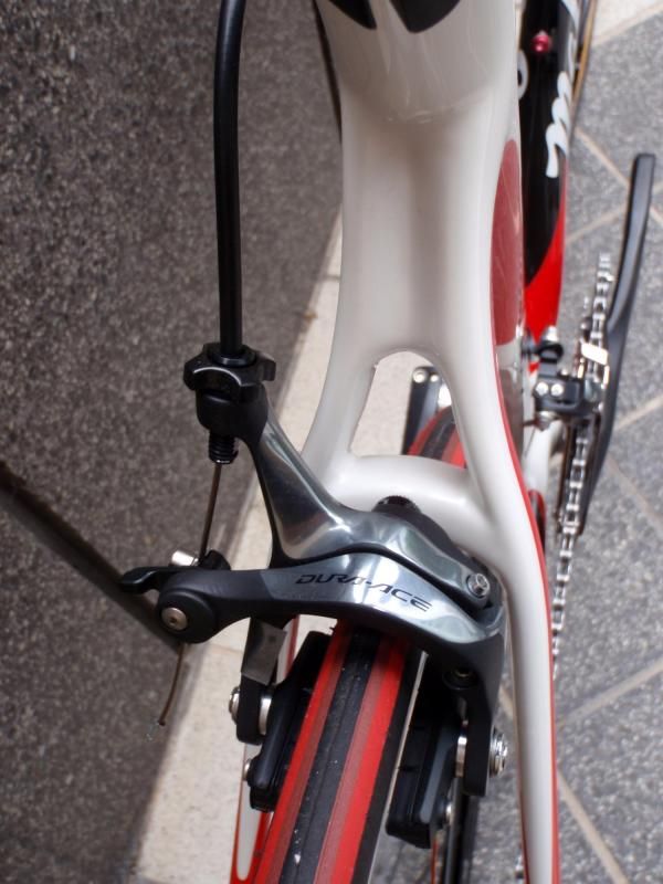 A wide wishbone section near the top tube junction contrasts with the thinner-profile lower section of the seat stays