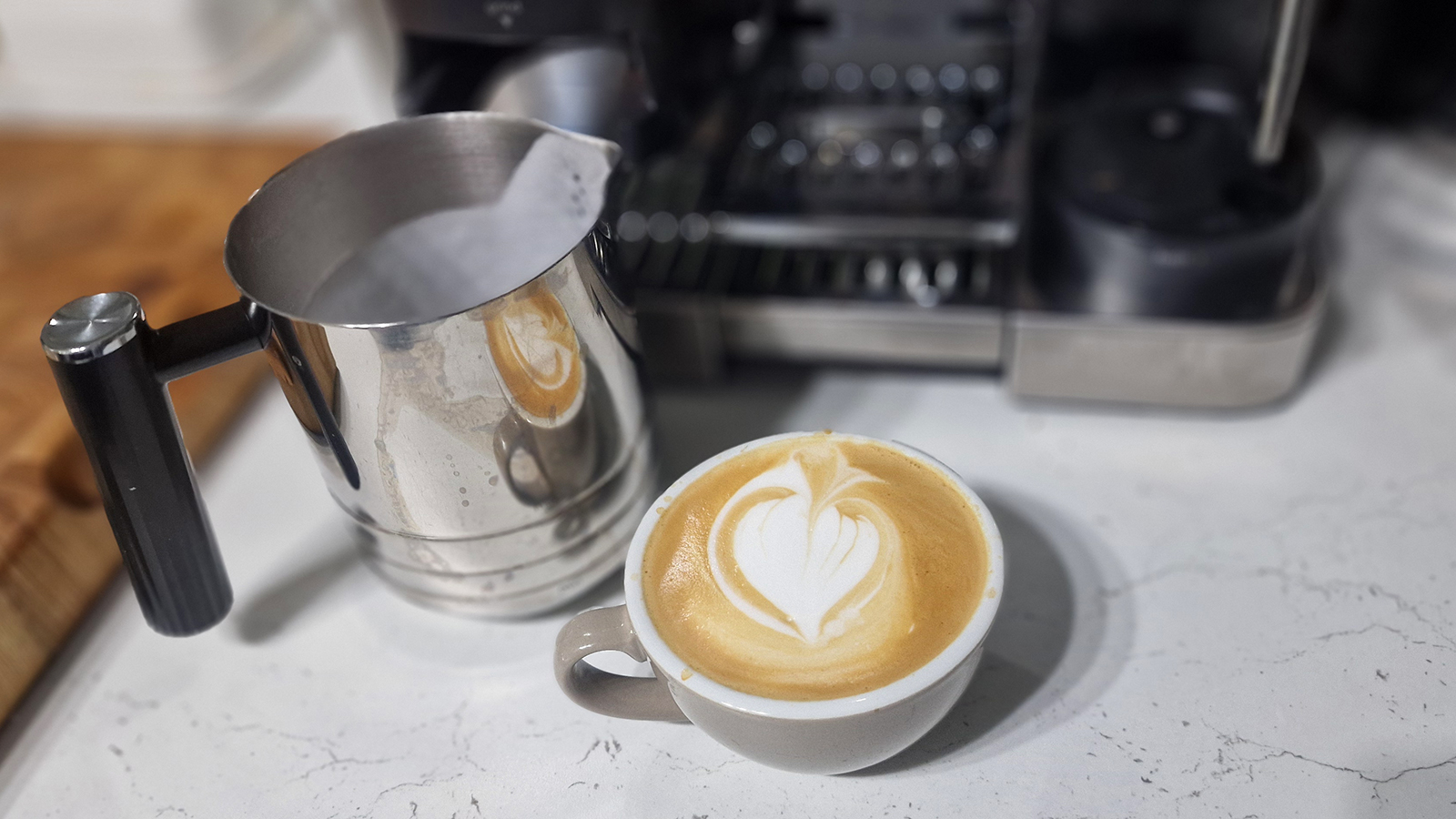 Ninja Luxe Café Pro being tested in a green and white kitchen