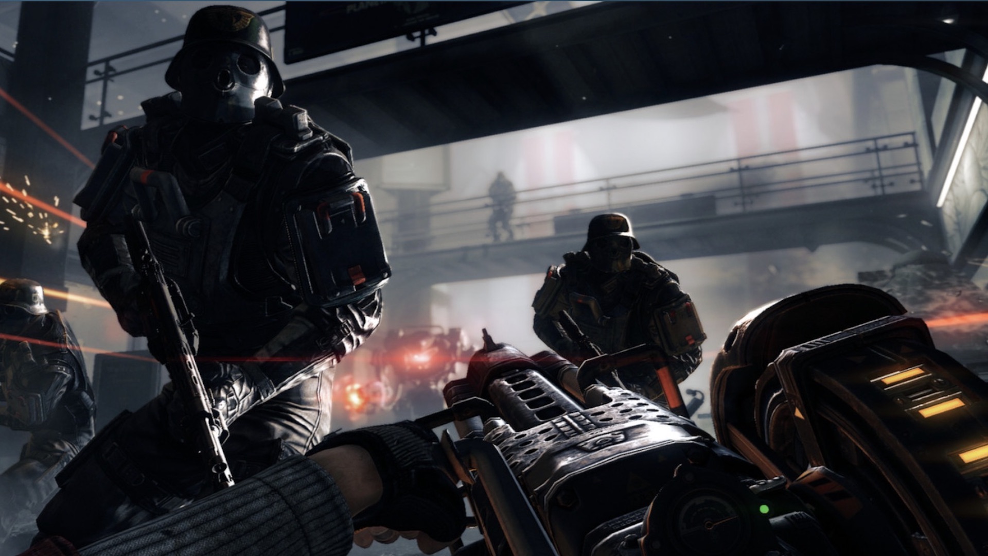 Firing at enemies in Wolfenstein The New Order