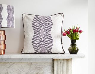 Purple black and white patterned cushion and lampshade