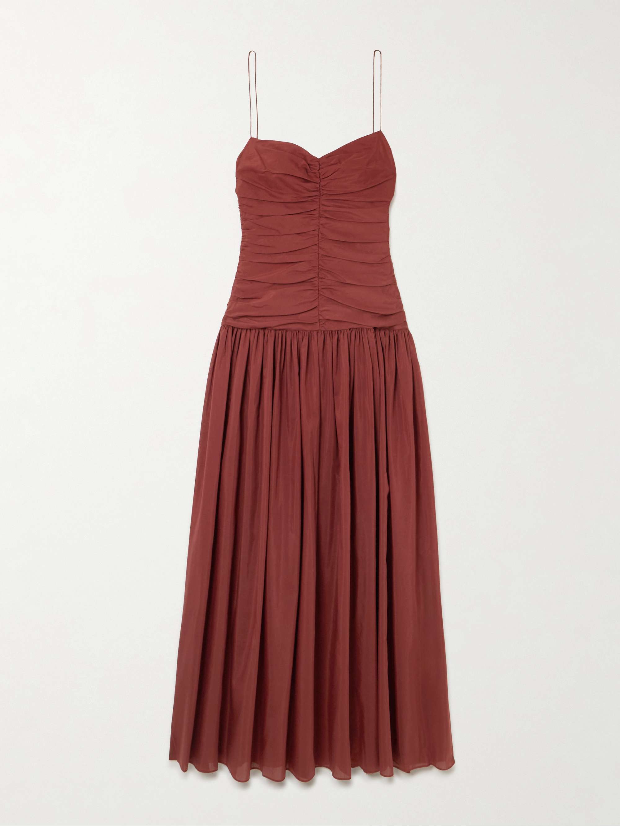 Gathered Organic Cotton and Silk-Blend Midi Dress