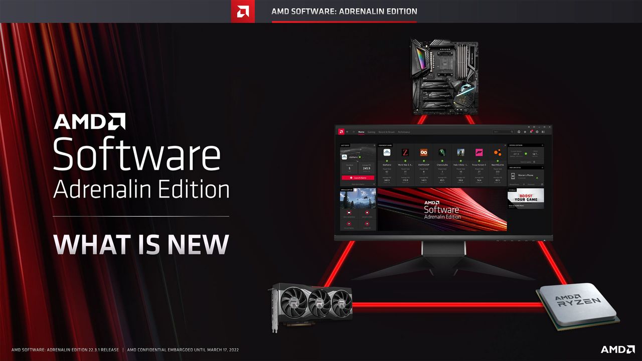 Slide deck for AMD Software Adrenalin Edition 22.3.1 with RSR and FSR 2.0