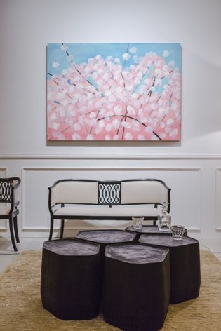 Cherry Blossoms' painting with Basalt' table
