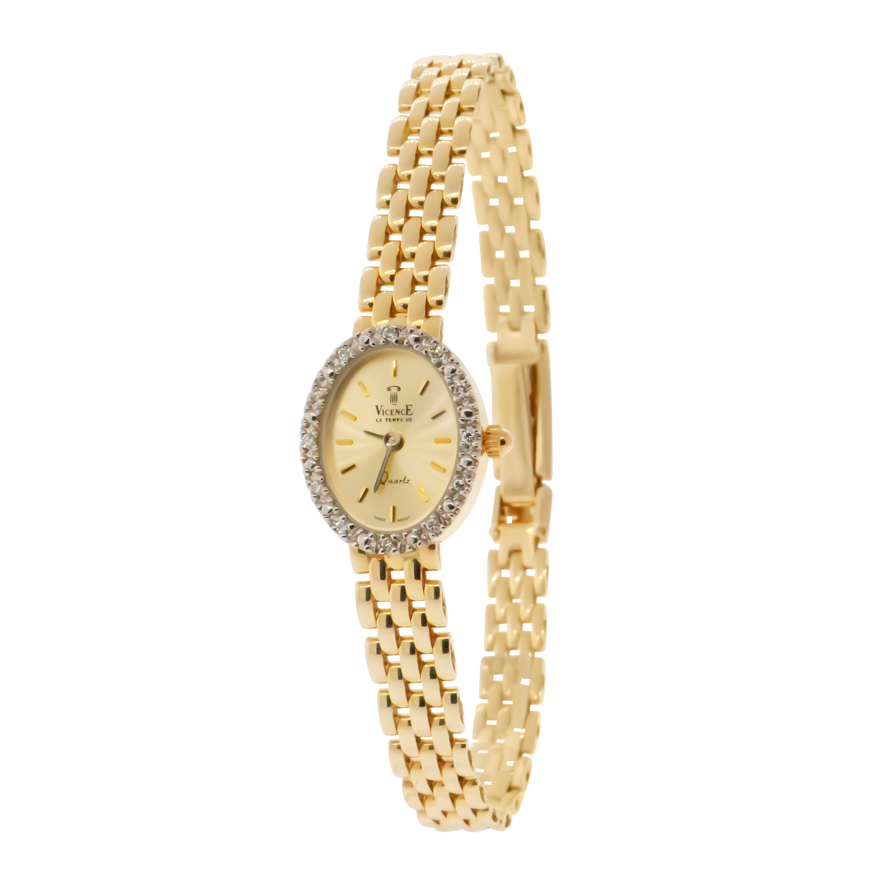 14k Gold Italian Ladies Diamond Panther Watch 16mm-6mm