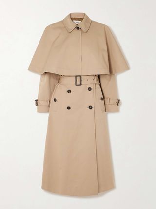 Layered Leather-Trimmed Organic Cotton-Gabardine Trench Coat